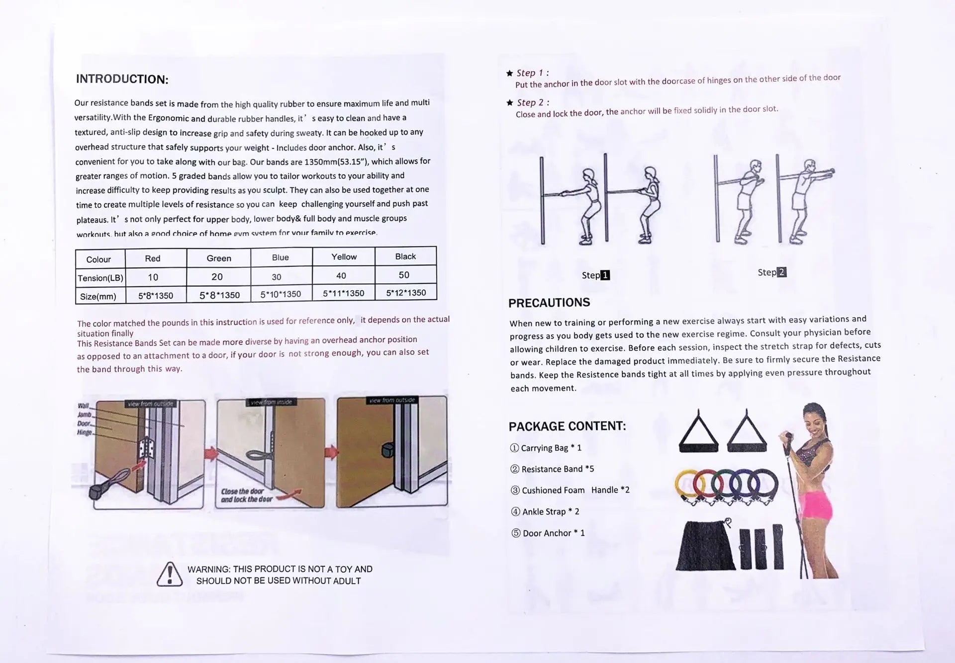 Mytripdream 150lbs Resistance Bands Set 11pc