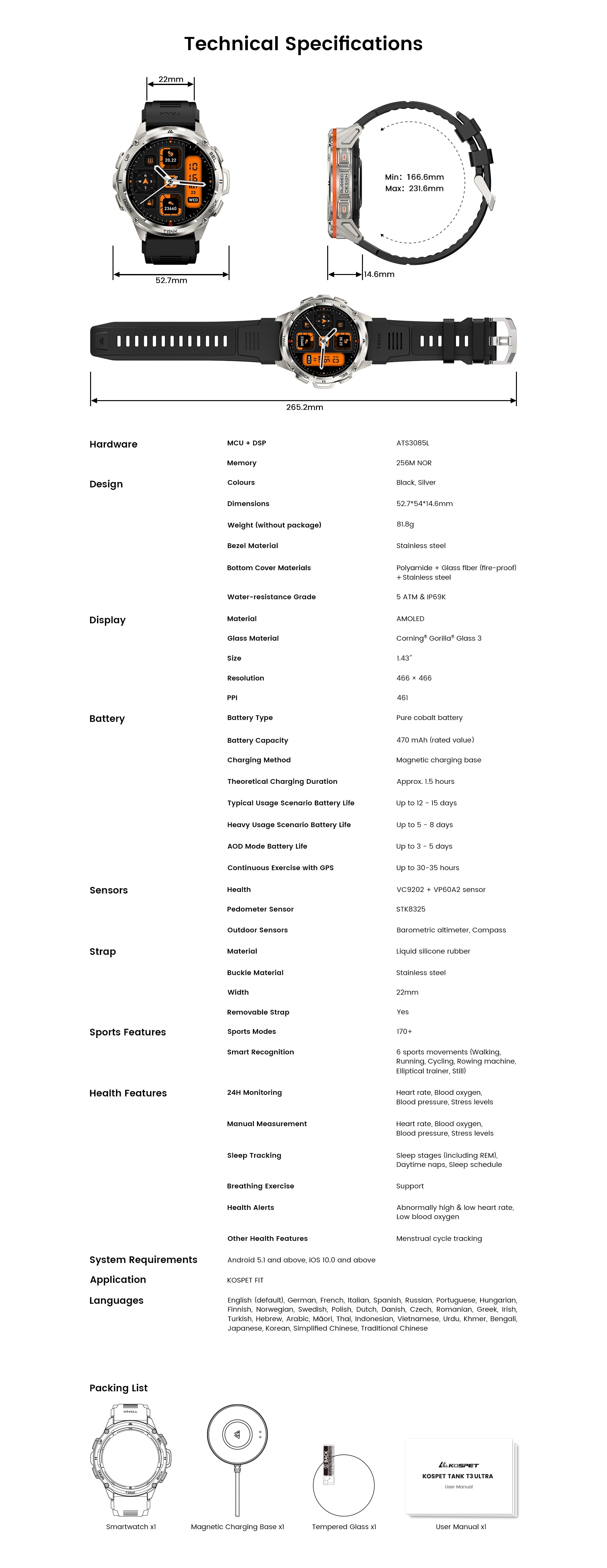 Original KOSPET TANK T3 Ultra Smart Watches