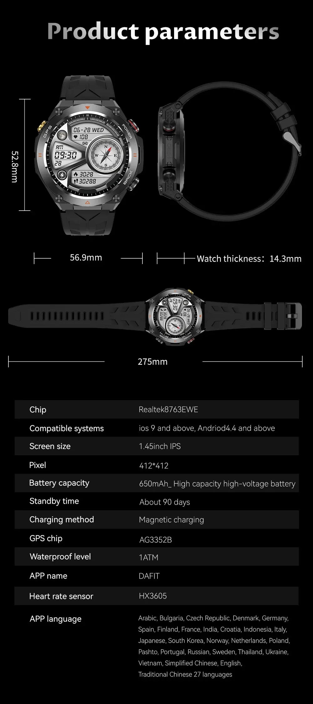 GPS Smart Watches 1.45" Ultra HD Display