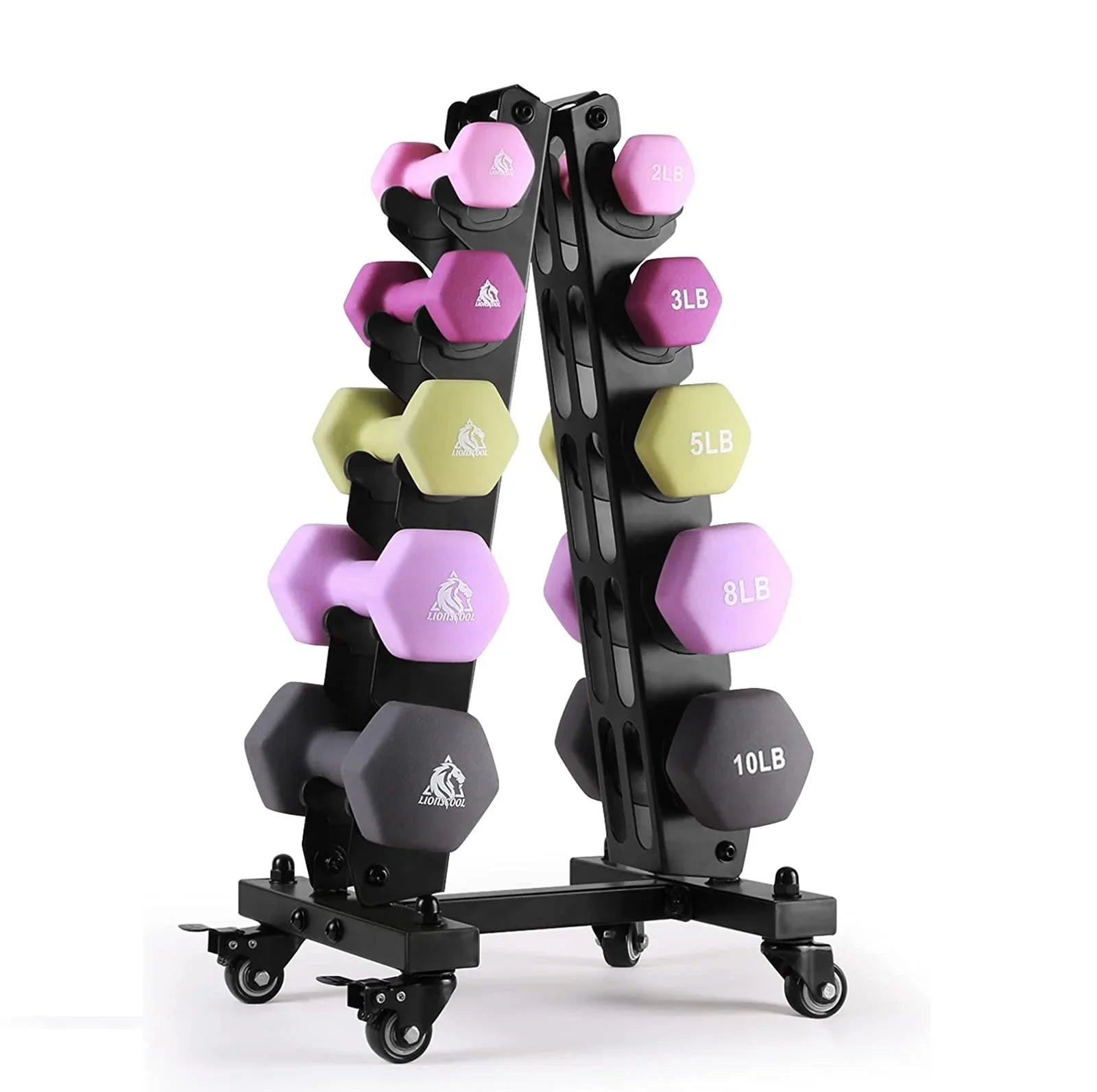 Vinyl dumbbell 1/2/3kg in set with Plastic rack