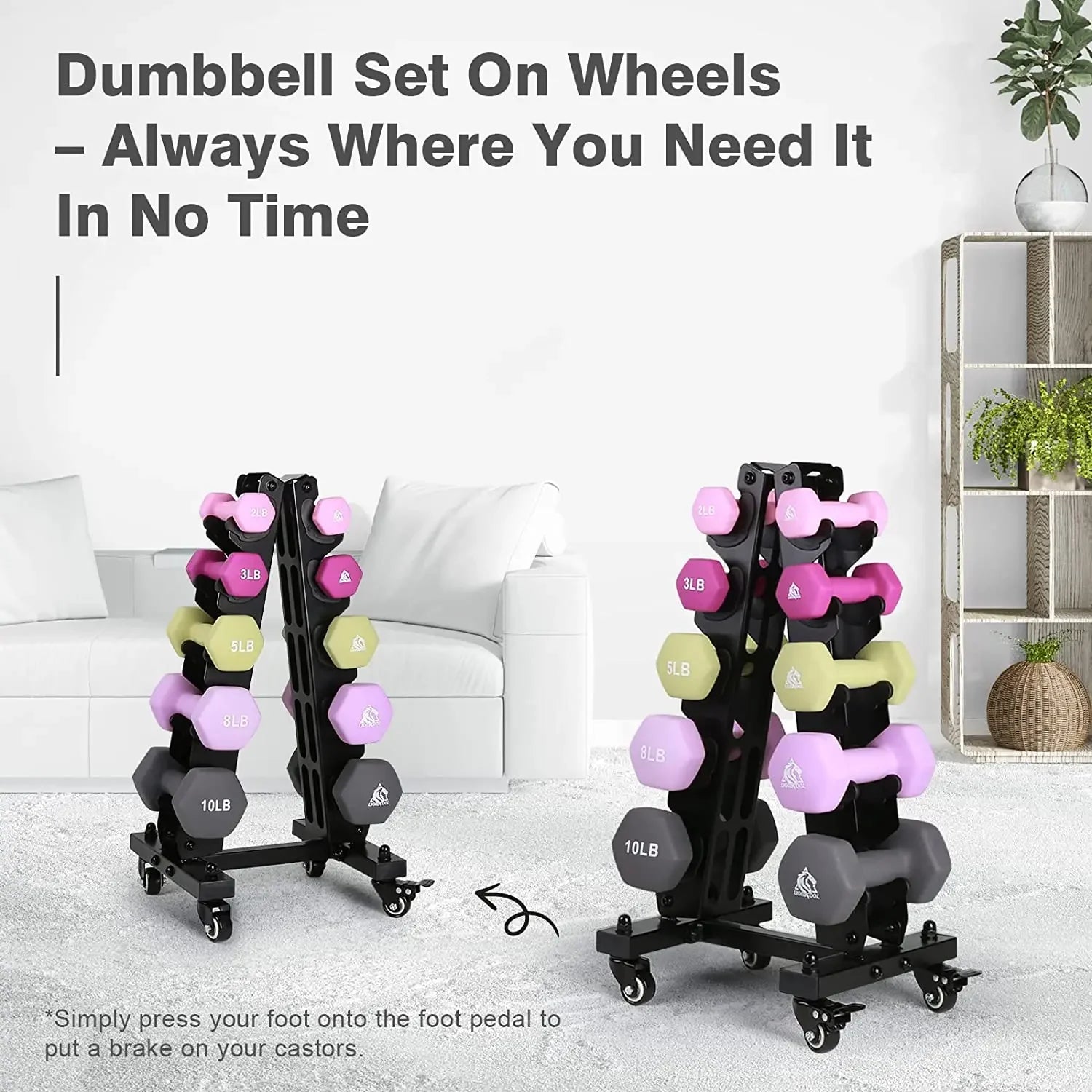 Vinyl dumbbell 1/2/3kg in set with Plastic rack