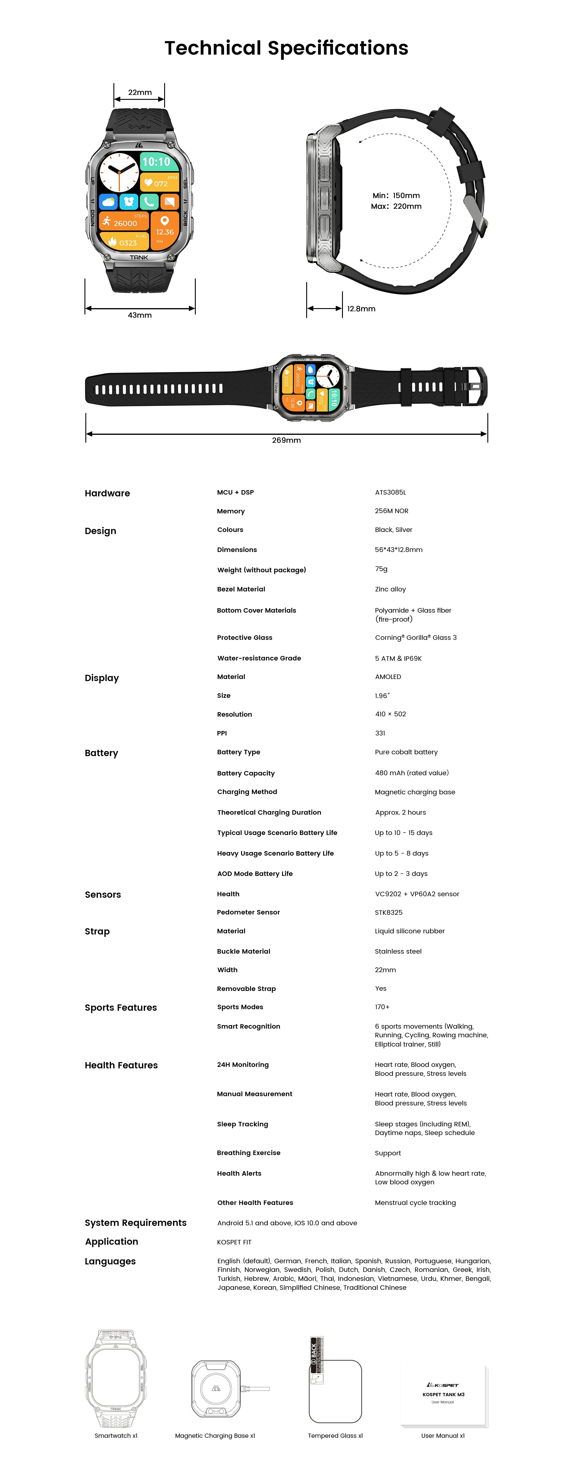 Original KOSPET TANK M3 Smart Watches For Men