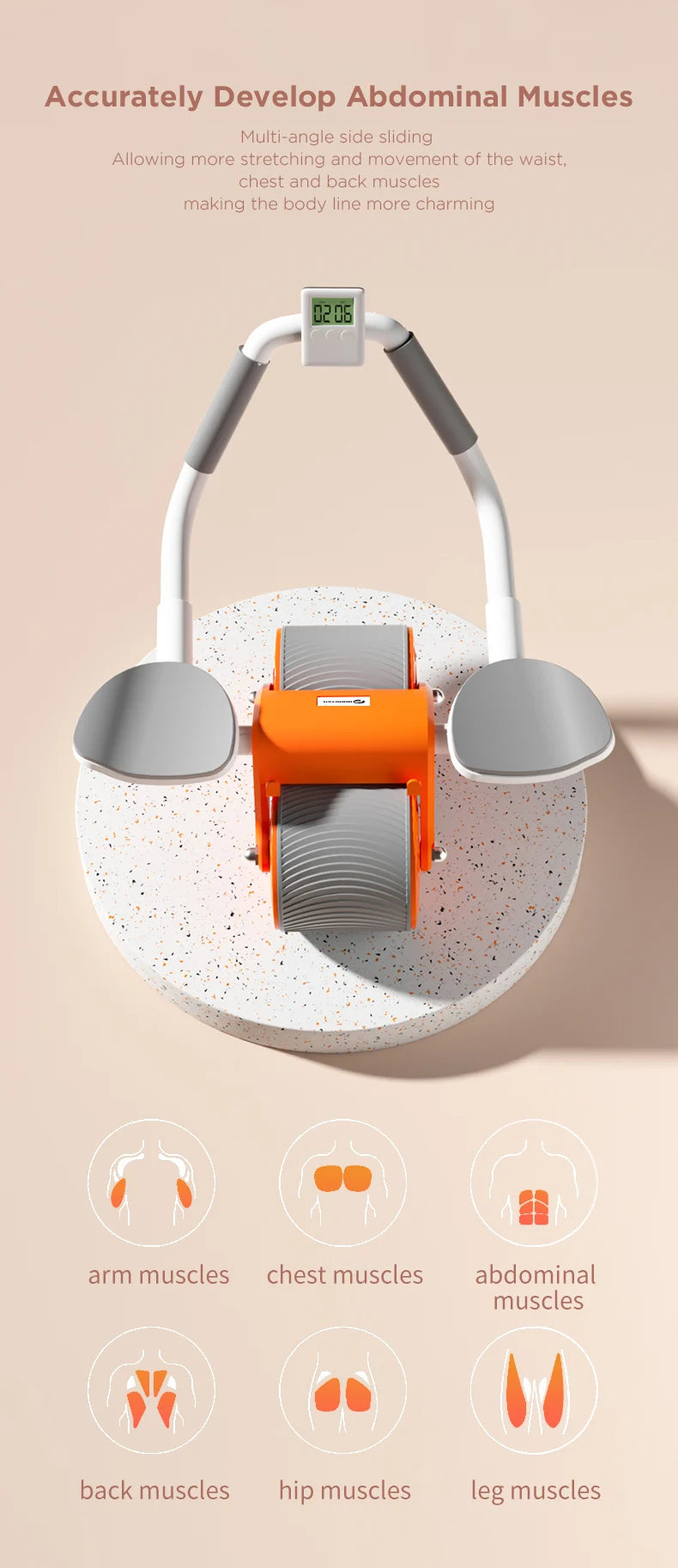 Ab Roller Wheel Automatic Rebound With Elbow Support
