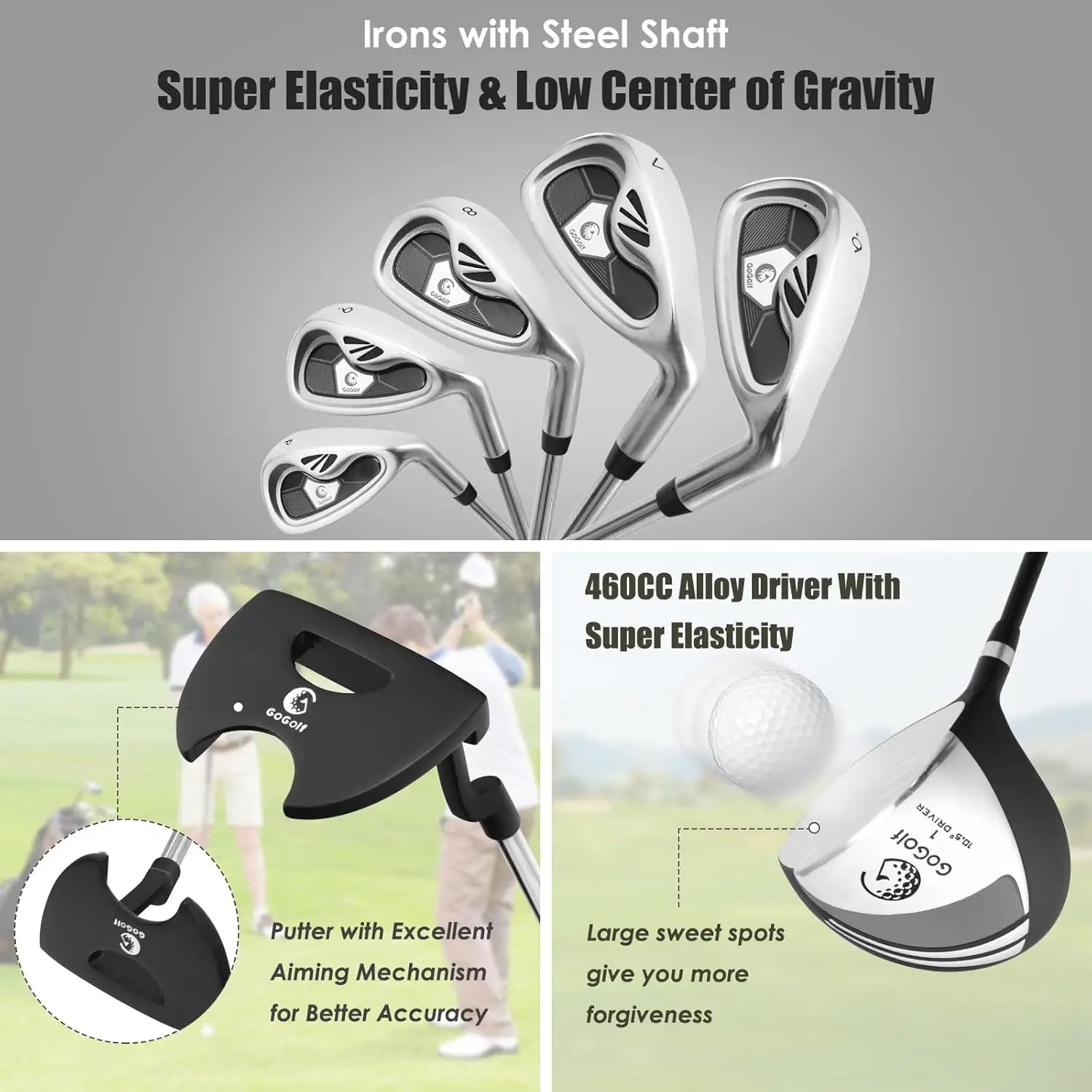 9/10 Pieces Men's Complete Golf Clubs Set Right Hand, Includes 460cc Alloy #1 Driver & #3 Fairway Wood Golf Club Set