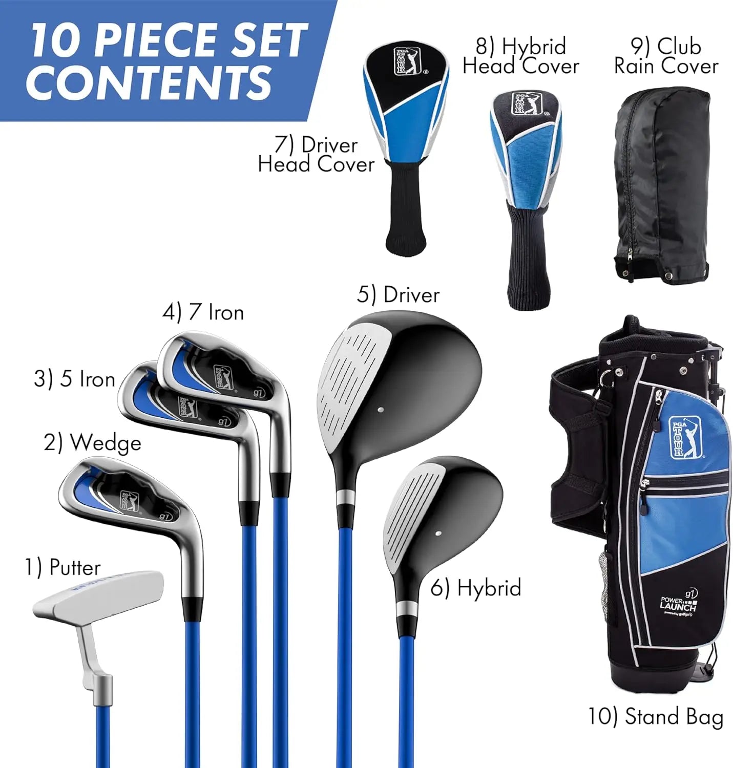 G1 Series Blue Children's Golf Club Set | Height 4'8 "-5'2" Set | Male and Female Adolescents Aged 8-12