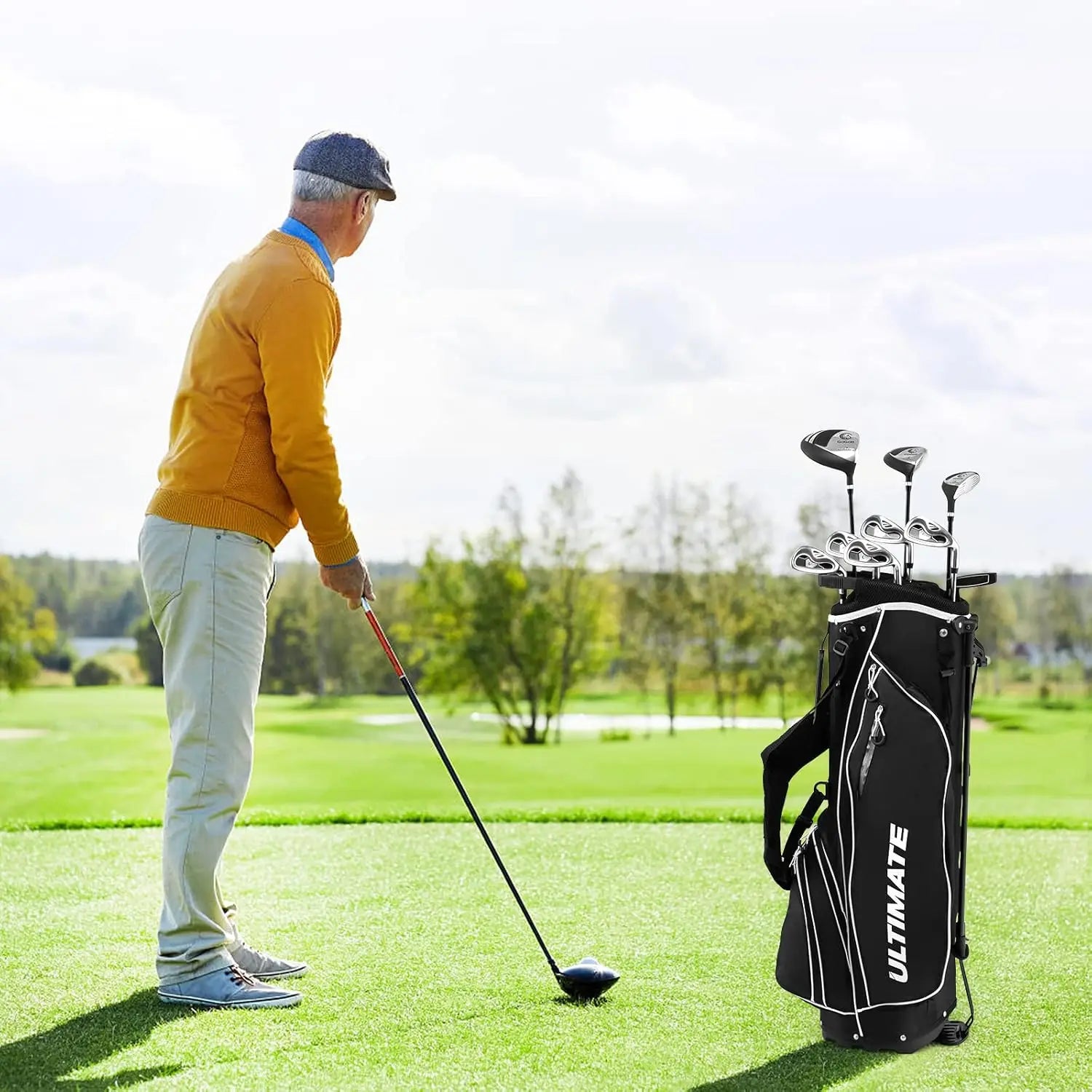 9/10 Pieces Men's Complete Golf Clubs Set Right Hand Includes 460cc Alloy #1 Driver & #3 Fairway Wood & #4 Hybrid Golf Club Set