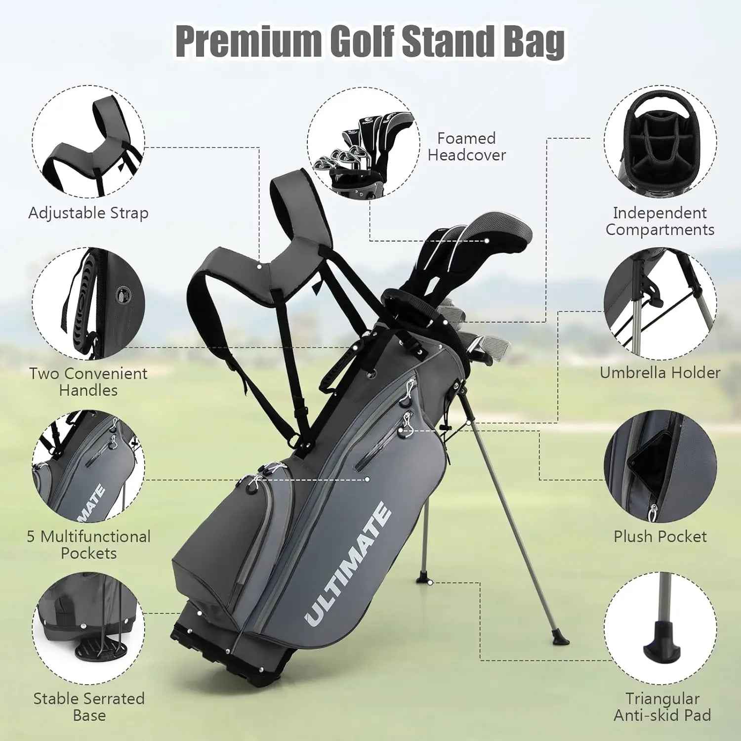 9/10 Pieces Men's Complete Golf Clubs Set Right Hand, Includes 460cc Alloy #1 Driver & #3 Fairway Wood Golf Club Set